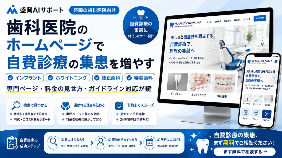 歯科医院のホームページで自費診療の集患を増やすサイト設計のイメージ