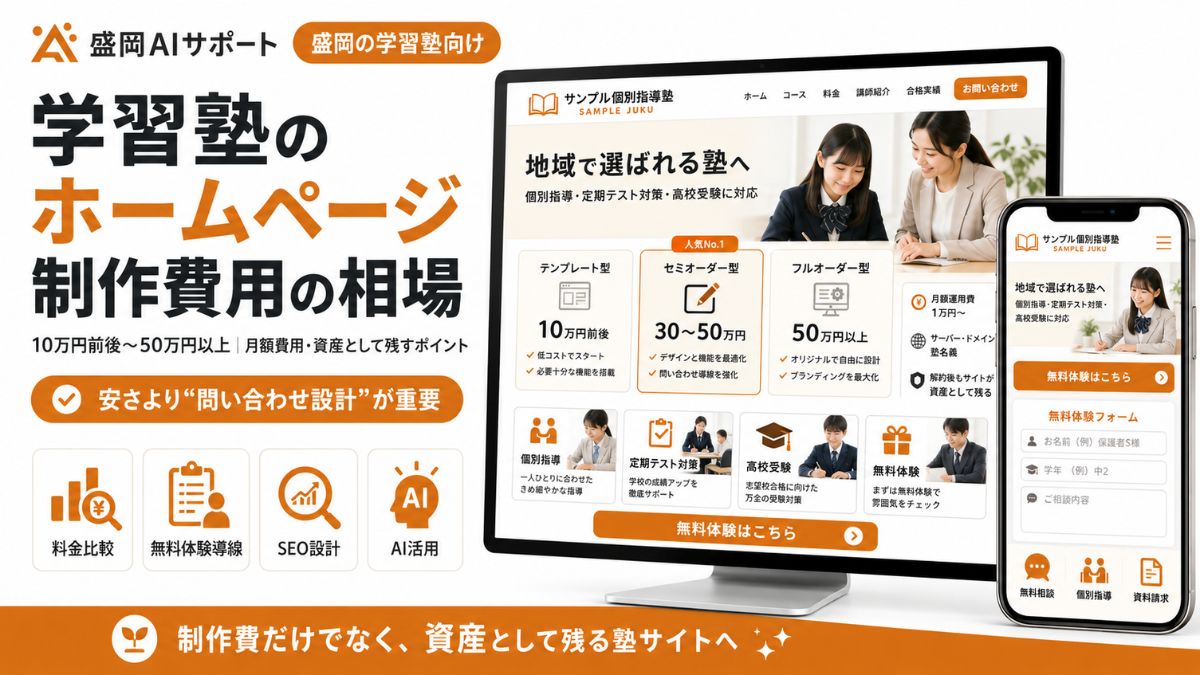 学習塾のホームページ制作費用の相場と問い合わせ設計のポイントを解説するイメージ