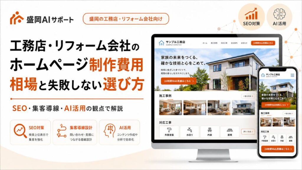 工務店・リフォーム会社のホームページ制作費用の相場と失敗しない選び方を解説するイメージ