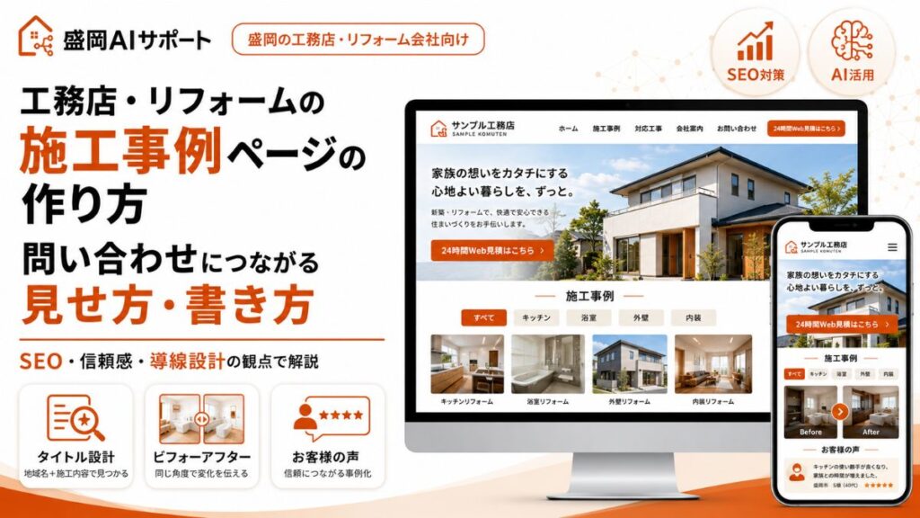 工務店・リフォームの施工事例ページを問い合わせにつなげる見せ方・書き方のイメージ