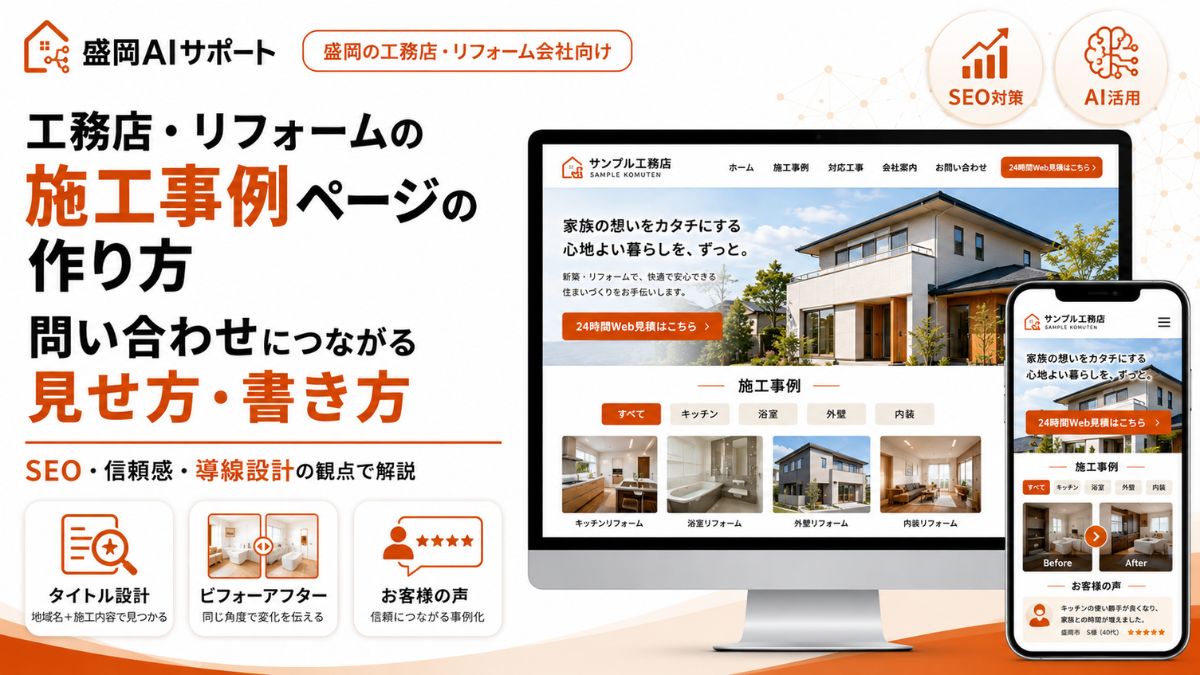 工務店・リフォームの施工事例ページを問い合わせにつなげる見せ方・書き方のイメージ