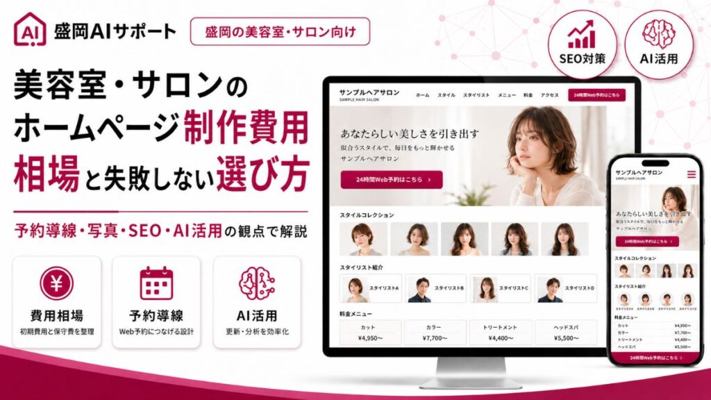 美容室・サロンのホームページ制作費用の相場と失敗しない選び方を解説するイメージ