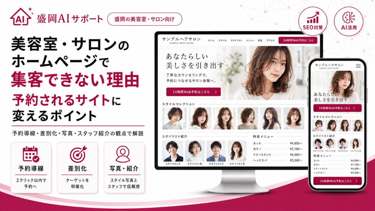 美容室・サロンのホームページで集客できない理由と予約されるサイトに変えるポイントのイメージ