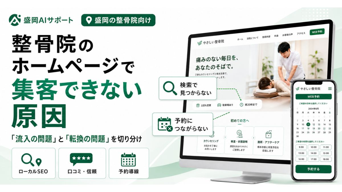 整骨院のホームページで集客できない原因を流入と転換で切り分けるイメージ